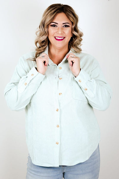Mint Soft Corduroy Button Jacket