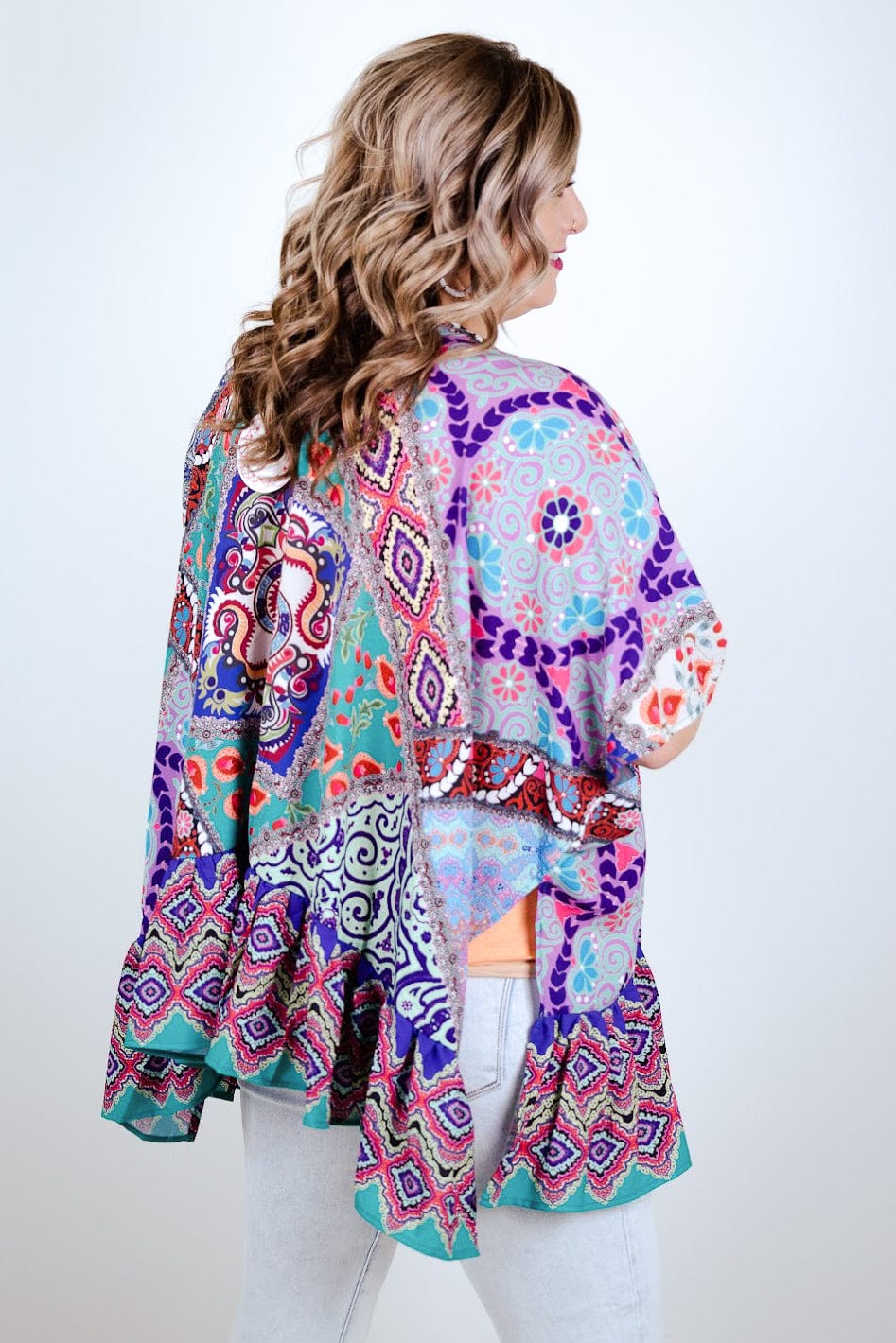 Green Print Party Kimono