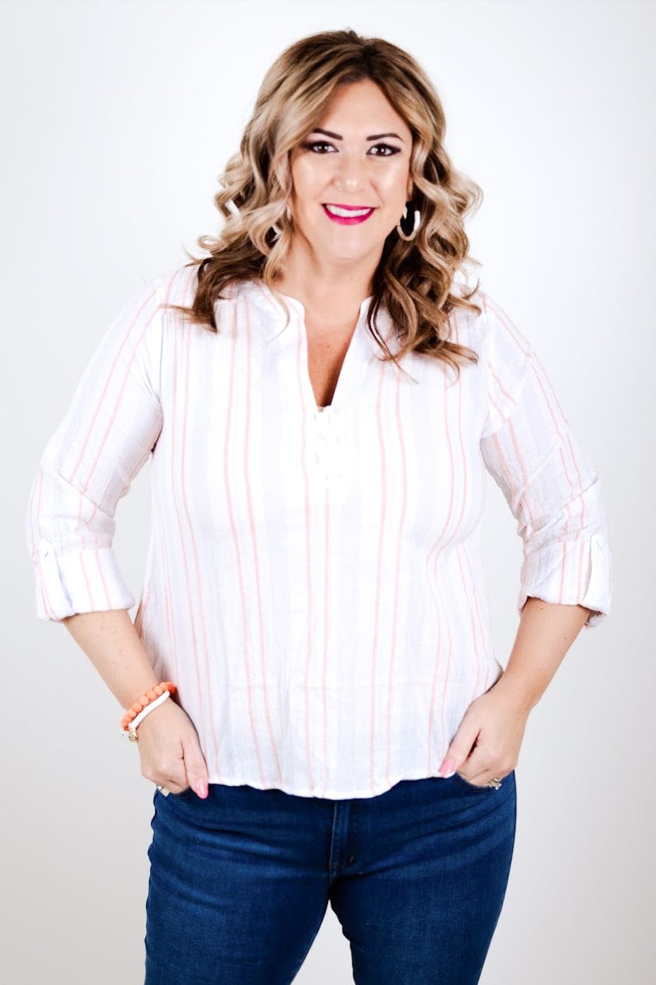 Coral Seaside Stripe Woven Top