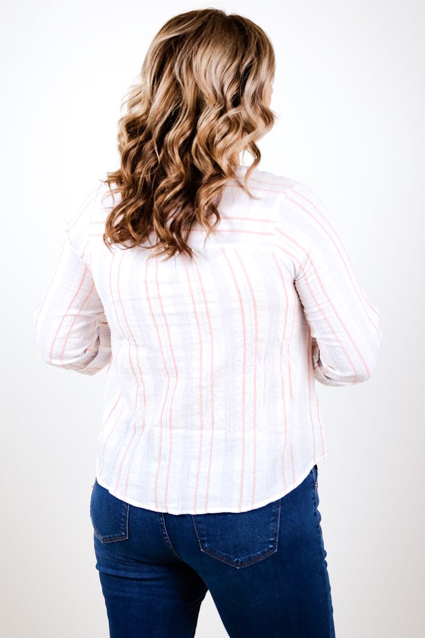 Coral Seaside Stripe Woven Top