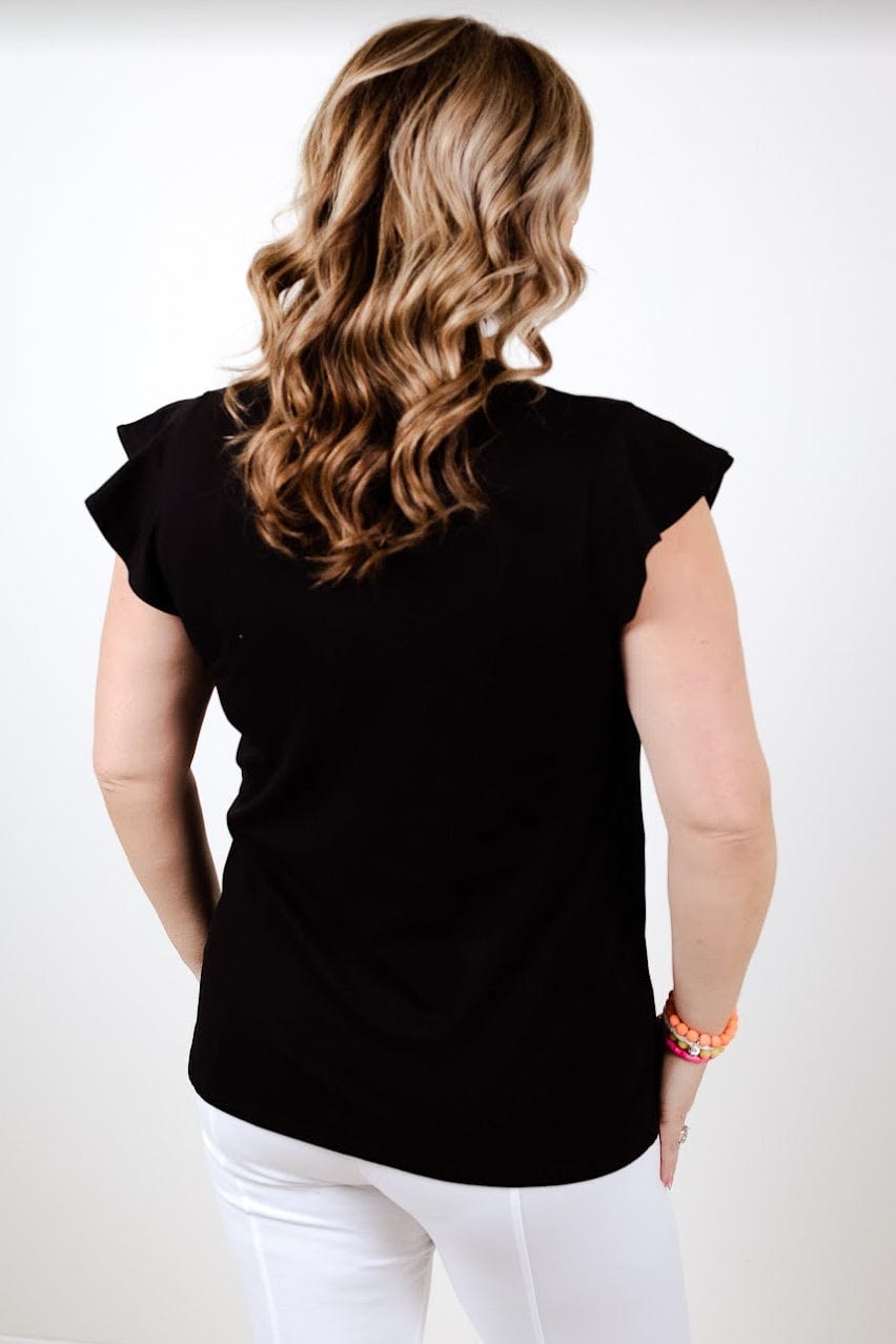 V-Neck Top W/Ruffle Cap Sleeve