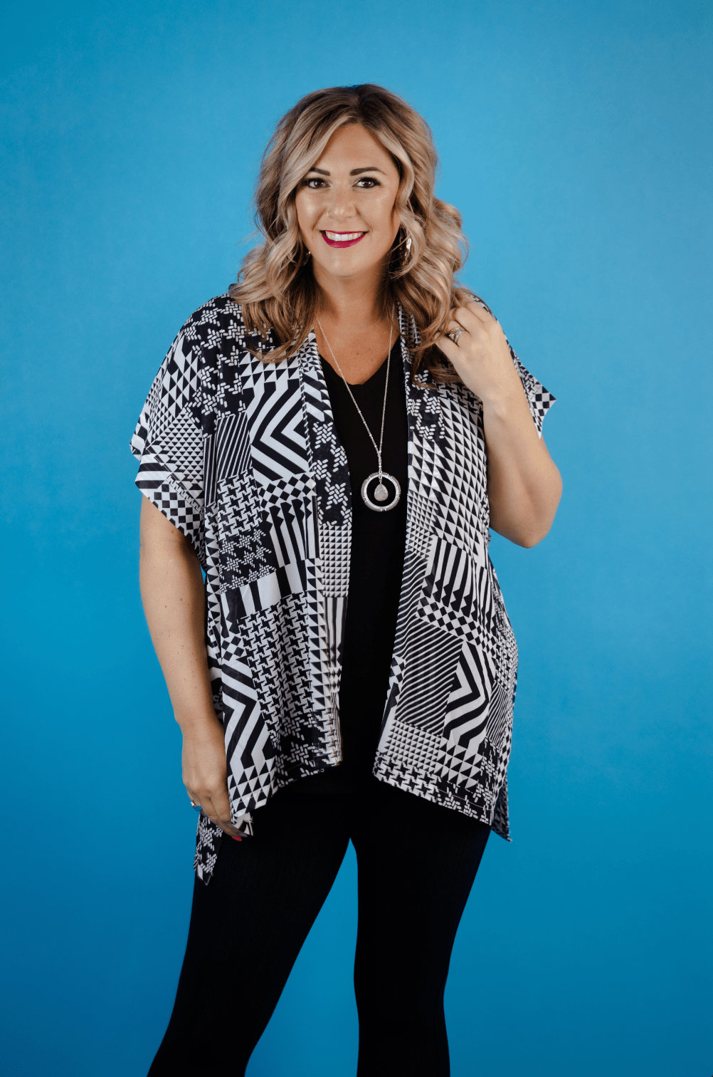 Black Multi Print Kimono 
