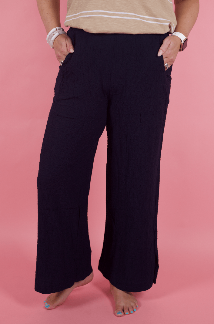 Navy Textured Wide Leg Pant