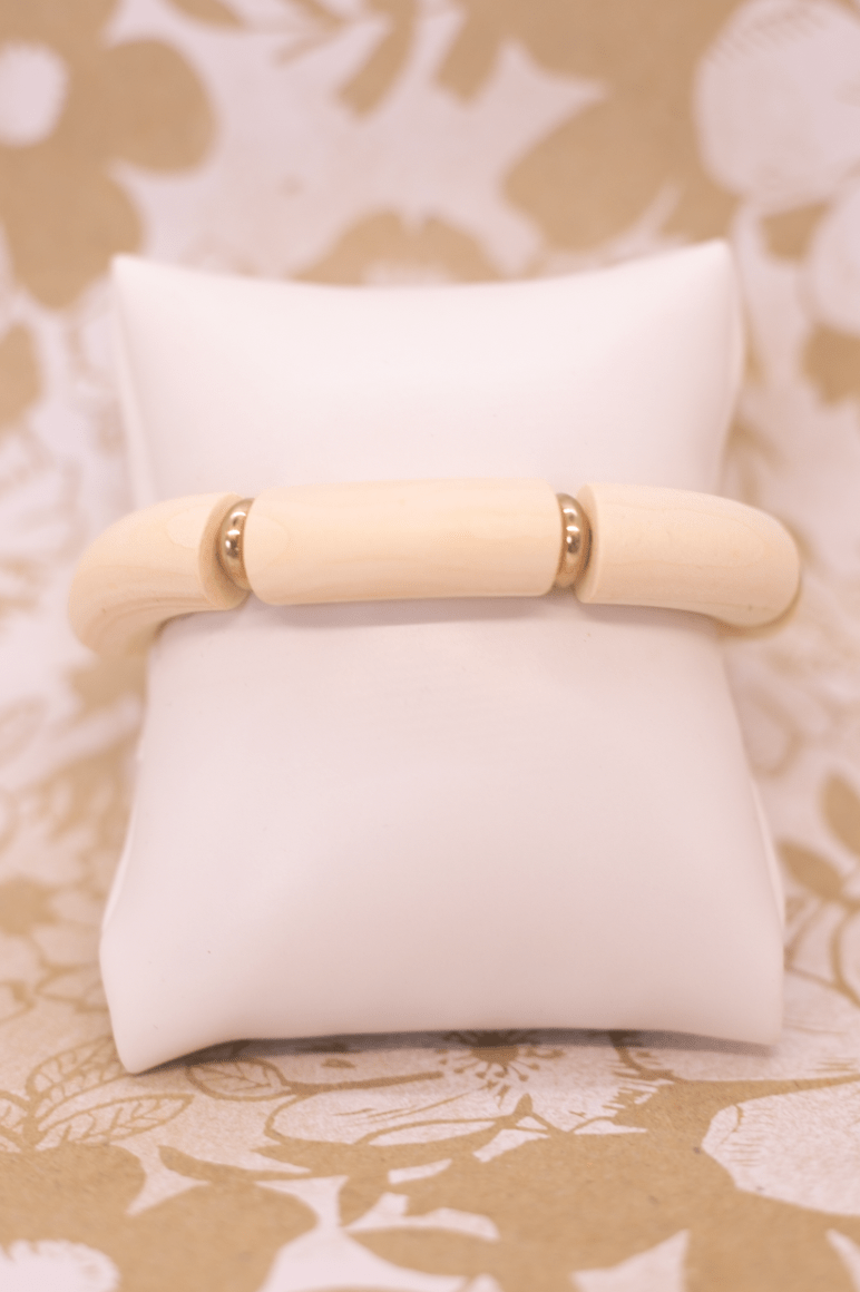 Stretch Ivory Wooden Tubular Bracelet