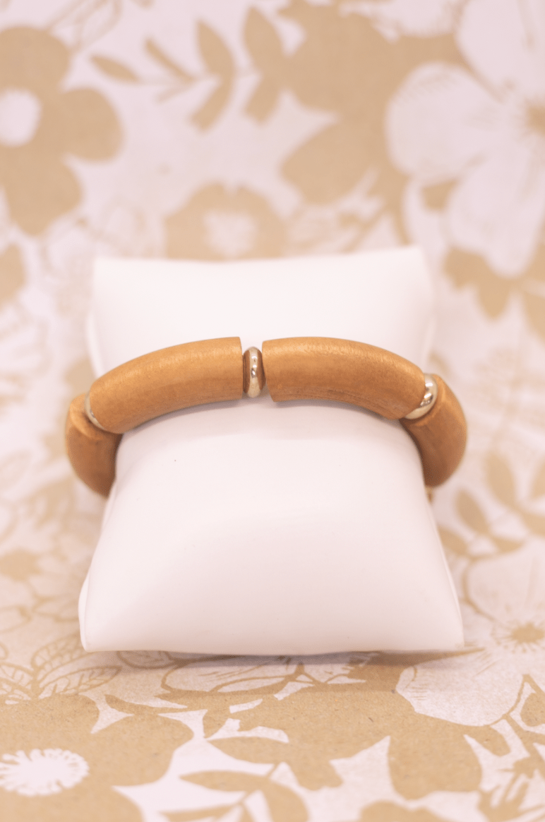Stretch Wooden Tubular Brown Bracelet
