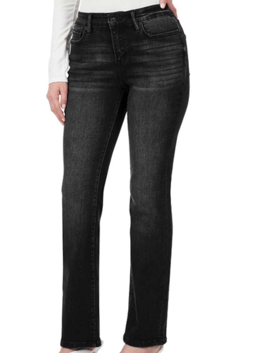 Washed Black Mid-Rise Straight Denim