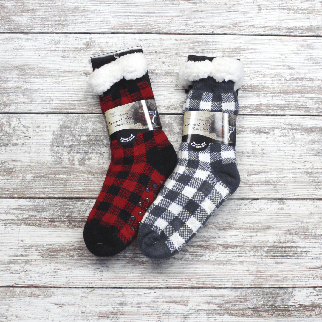 Buffalo Plaid Knit Thermal Sock