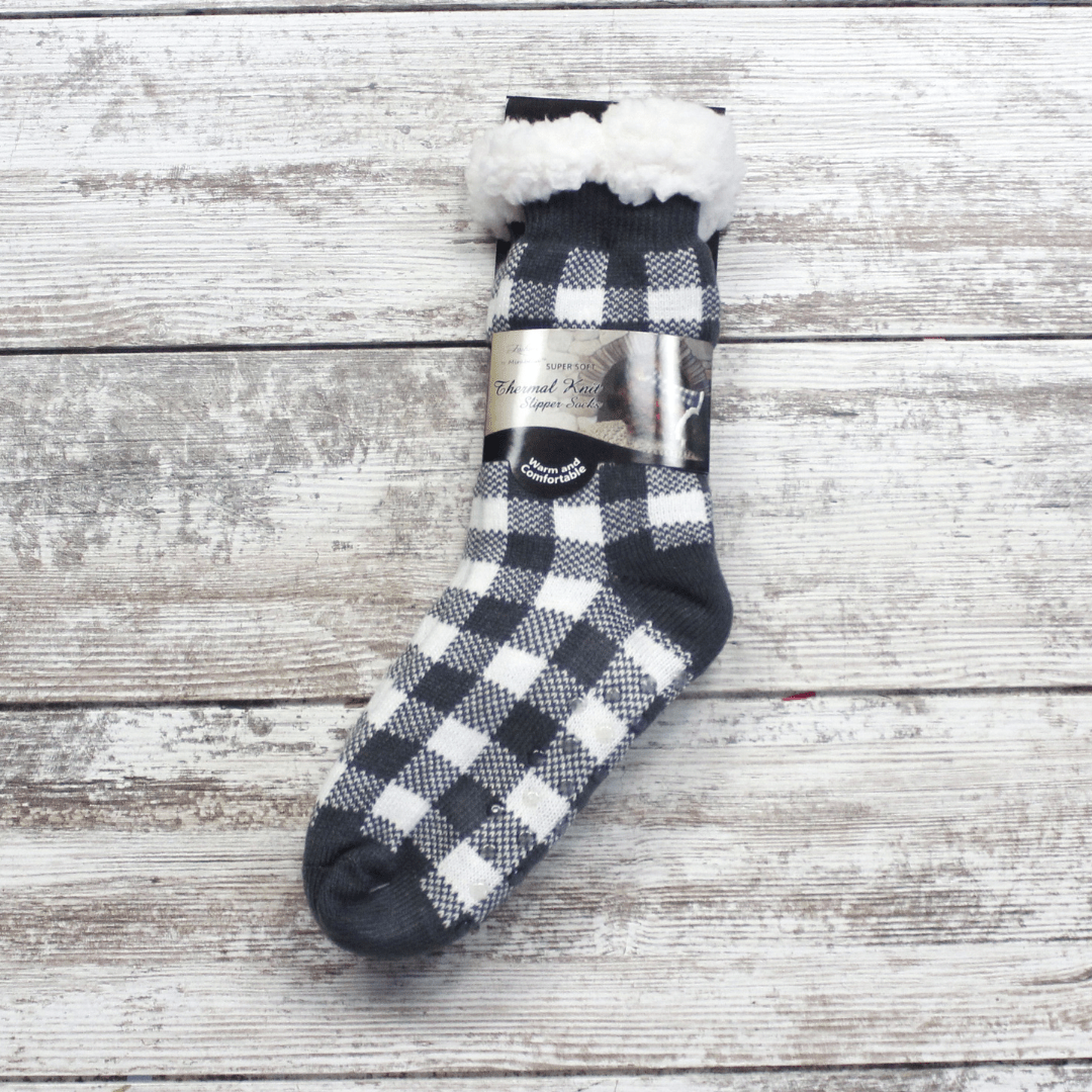 Buffalo Plaid Knit Thermal Sock