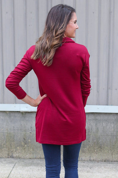 cowl neck sweater with pockets