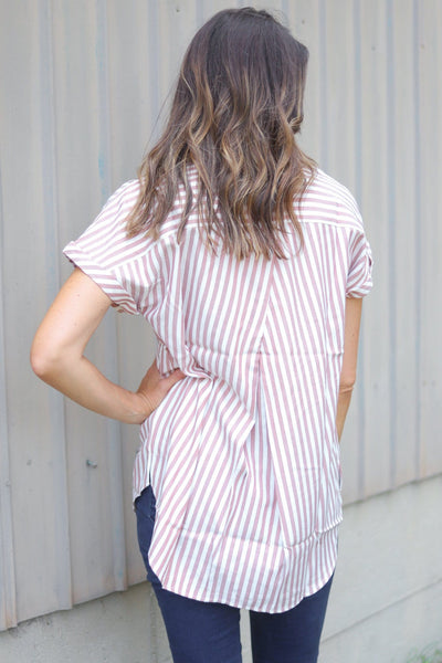 Striped button up short sleeve top