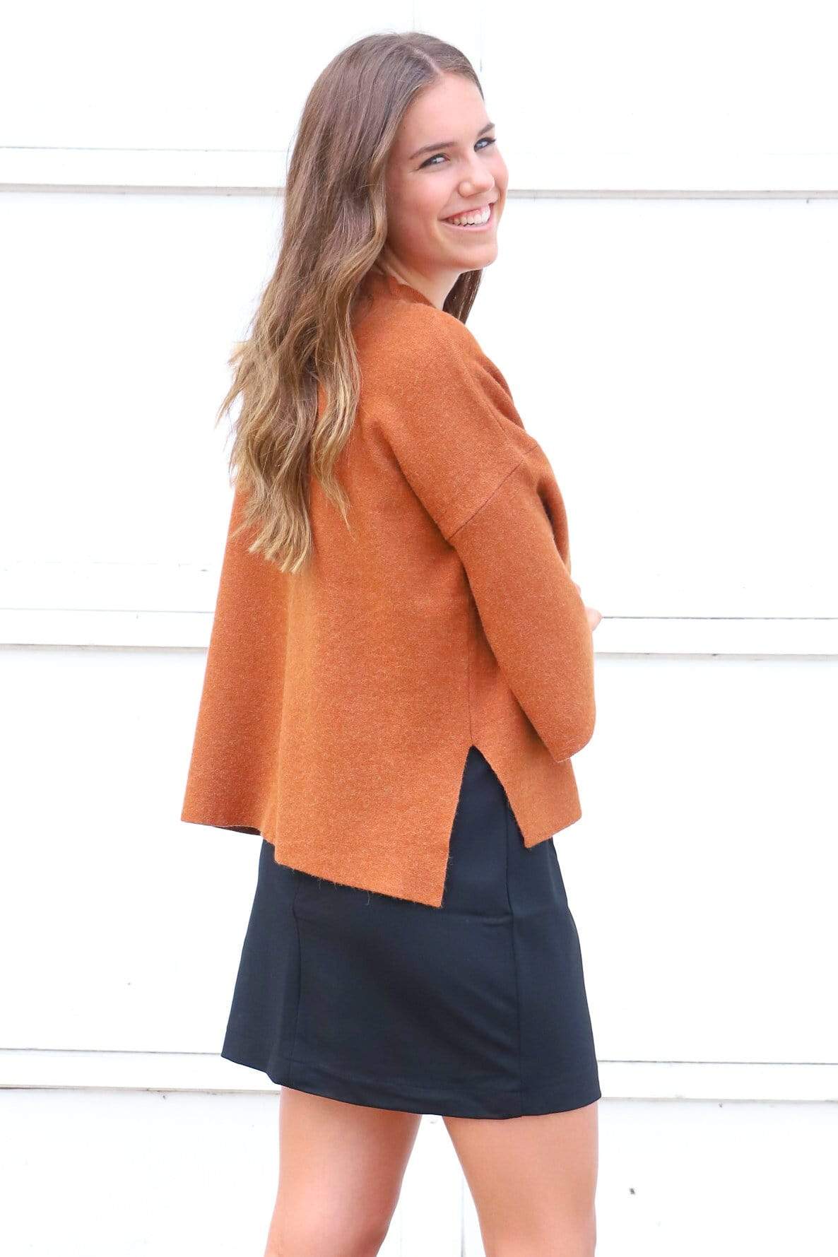 orange bell sleeve sweater