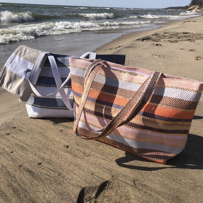 Metallic Stripe Beach Tote