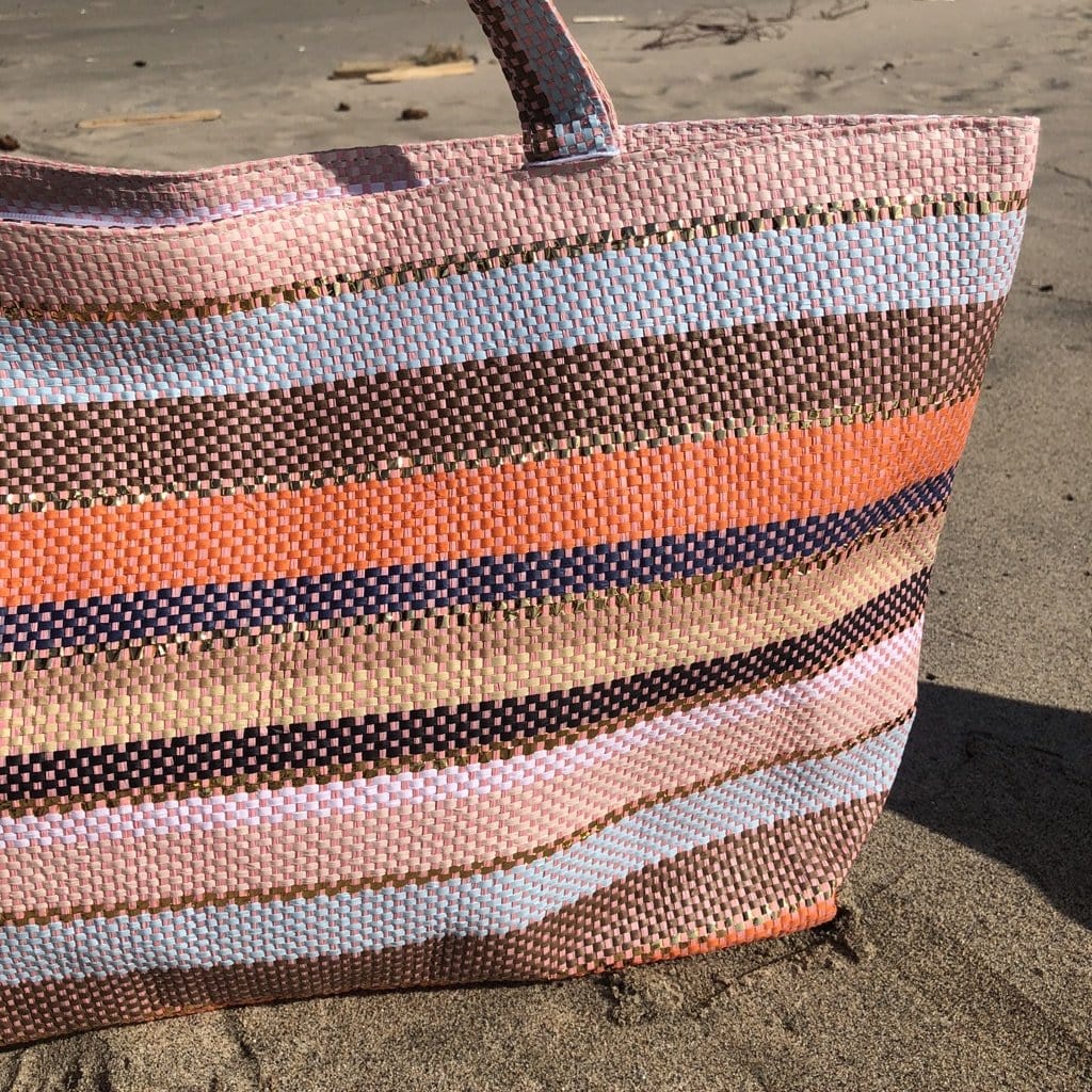 Metallic Stripe Beach Tote
