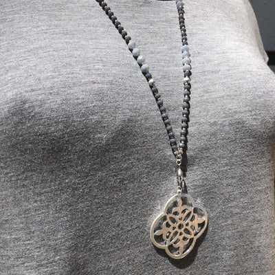 Gray Beaded Long Pendant Necklace