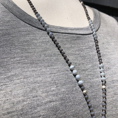 Gray Beaded Long Pendant Necklace