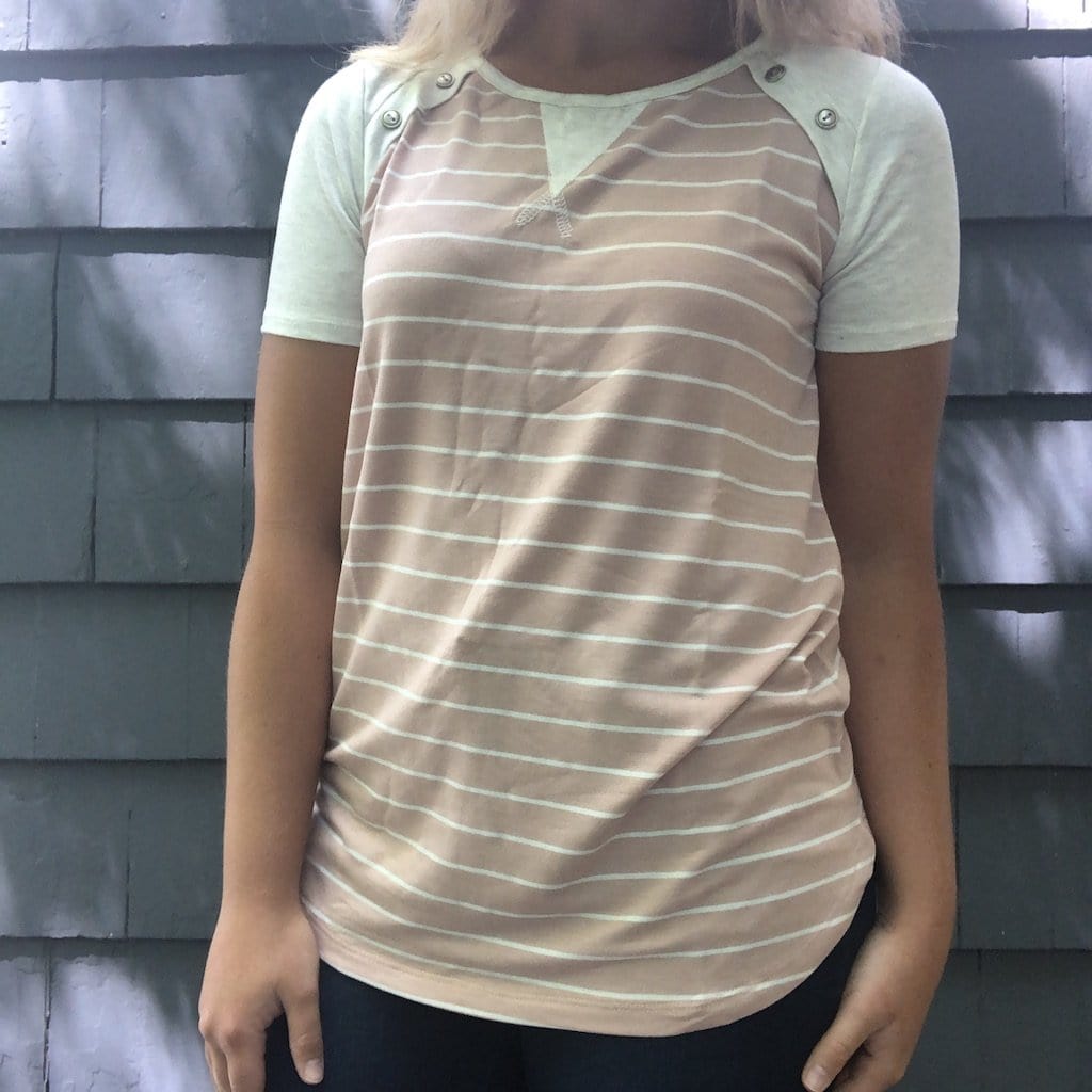 Short Sleeve Stripe Button Top