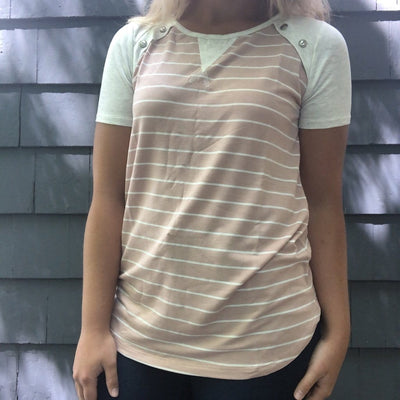 Short Sleeve Stripe Button Top