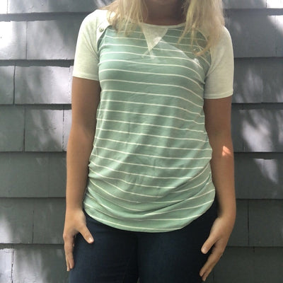 Short Sleeve Stripe Button Top