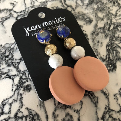 Peach Circle Stone & Wood Earring