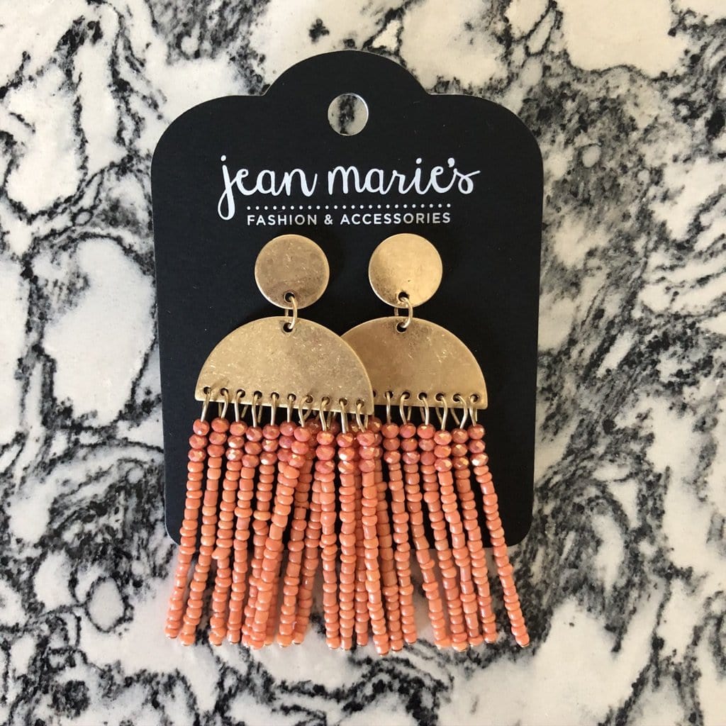 Coral Bead Fringe Earring