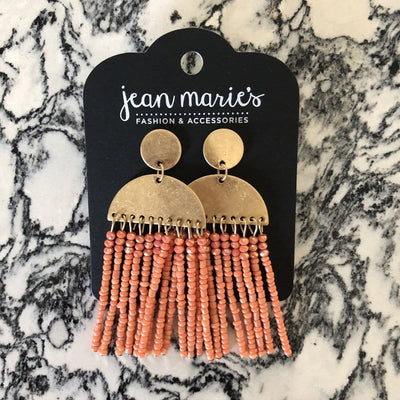 Coral Bead Fringe Earring