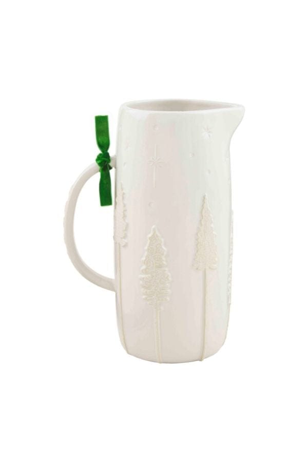 White Stoneware Christmas Pitcher