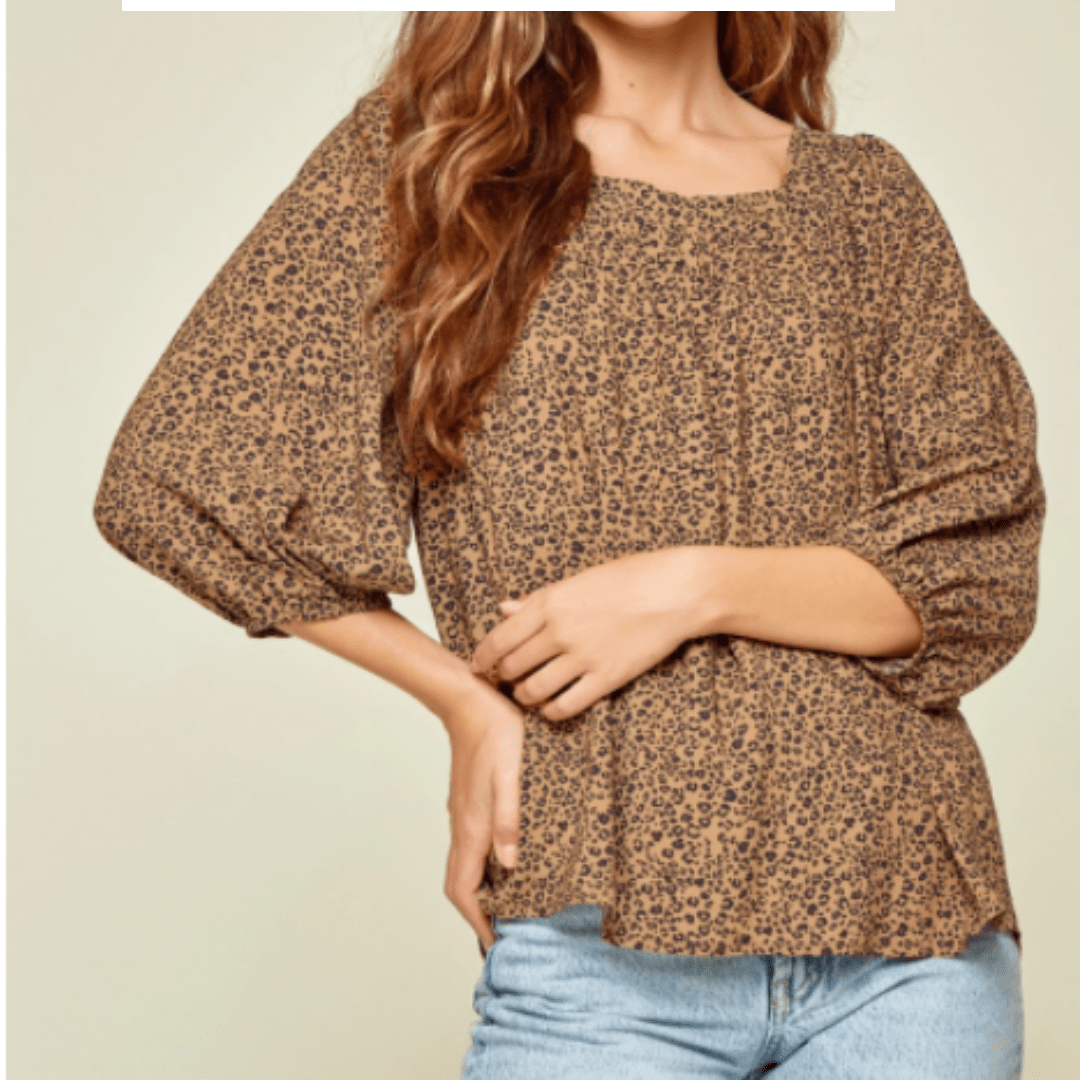 Mocha Leopard Square Neck Blouse