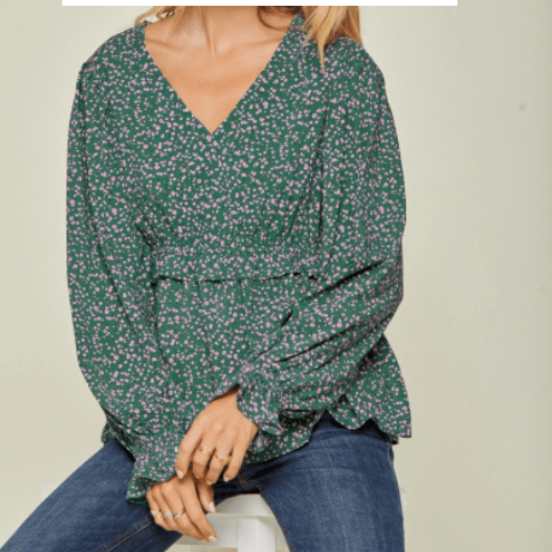 Emerald Floral Babydoll Blouse