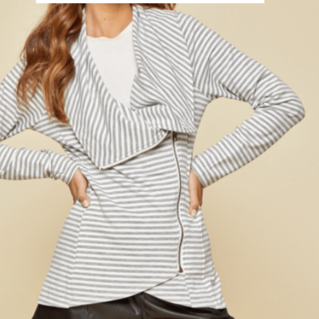 Stripe Asymmetrically Zip Jacket