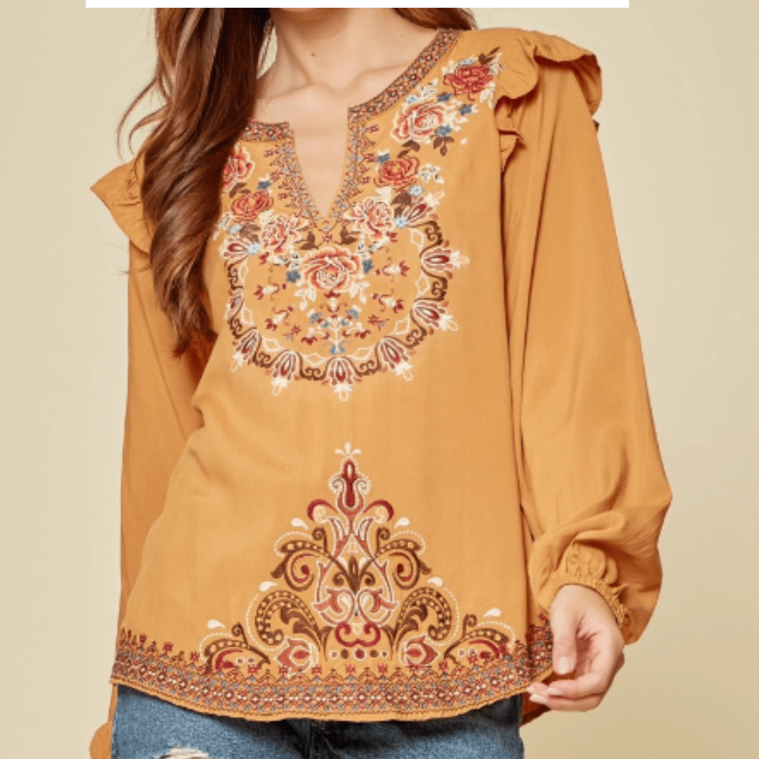 Marigold Embroidered Top