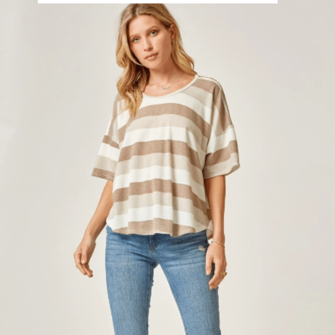 Beige Stripe Knit Top