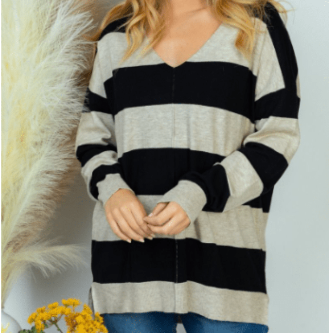 Black & Taupe Knit Sweater Top