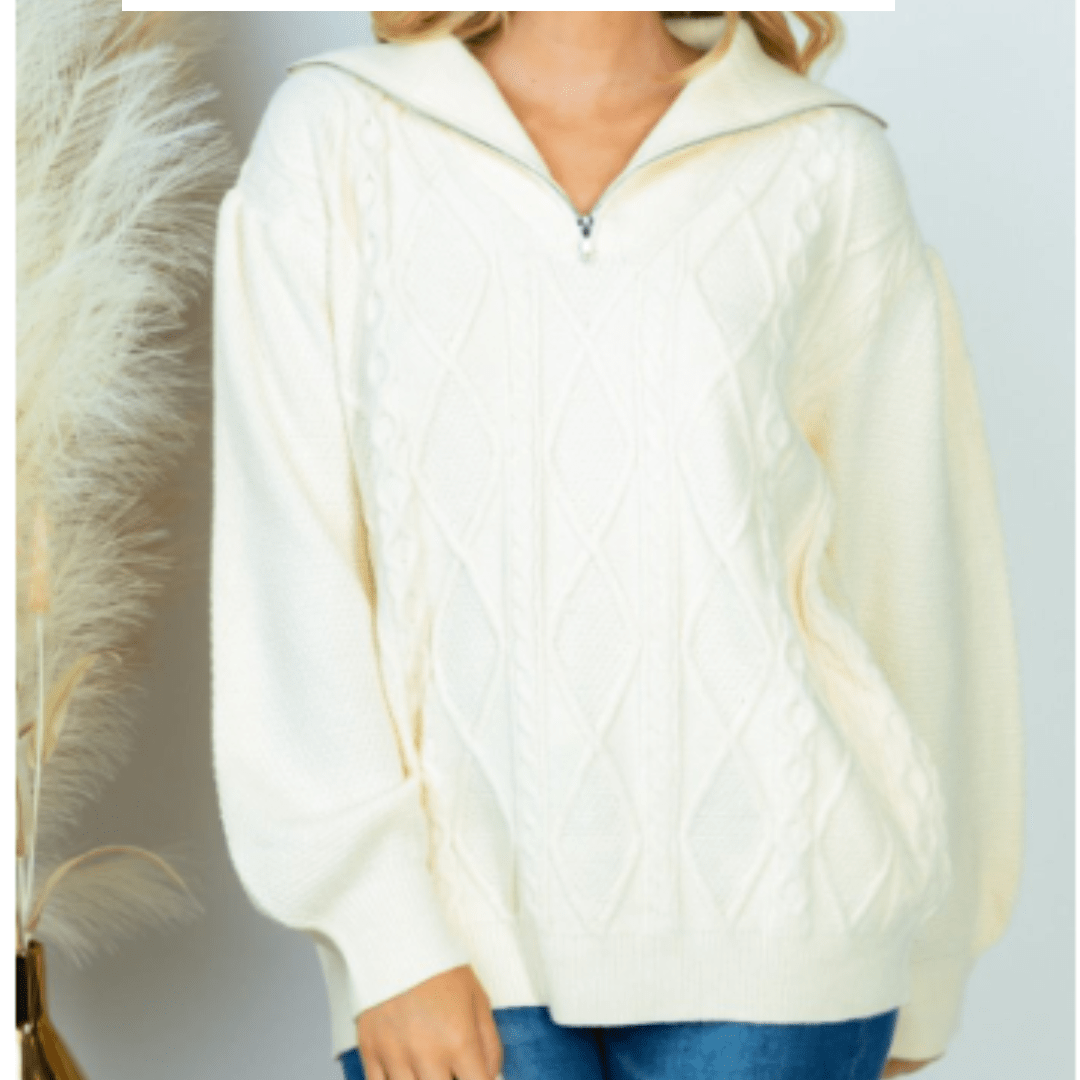 Oatmeal Zipper Texture Sweater