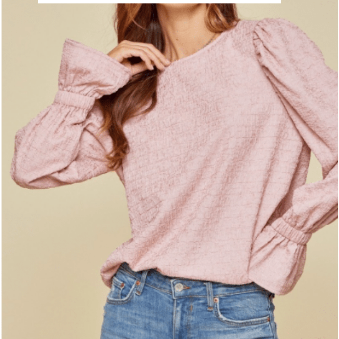 Texture Blouse w/Billow Sleeve