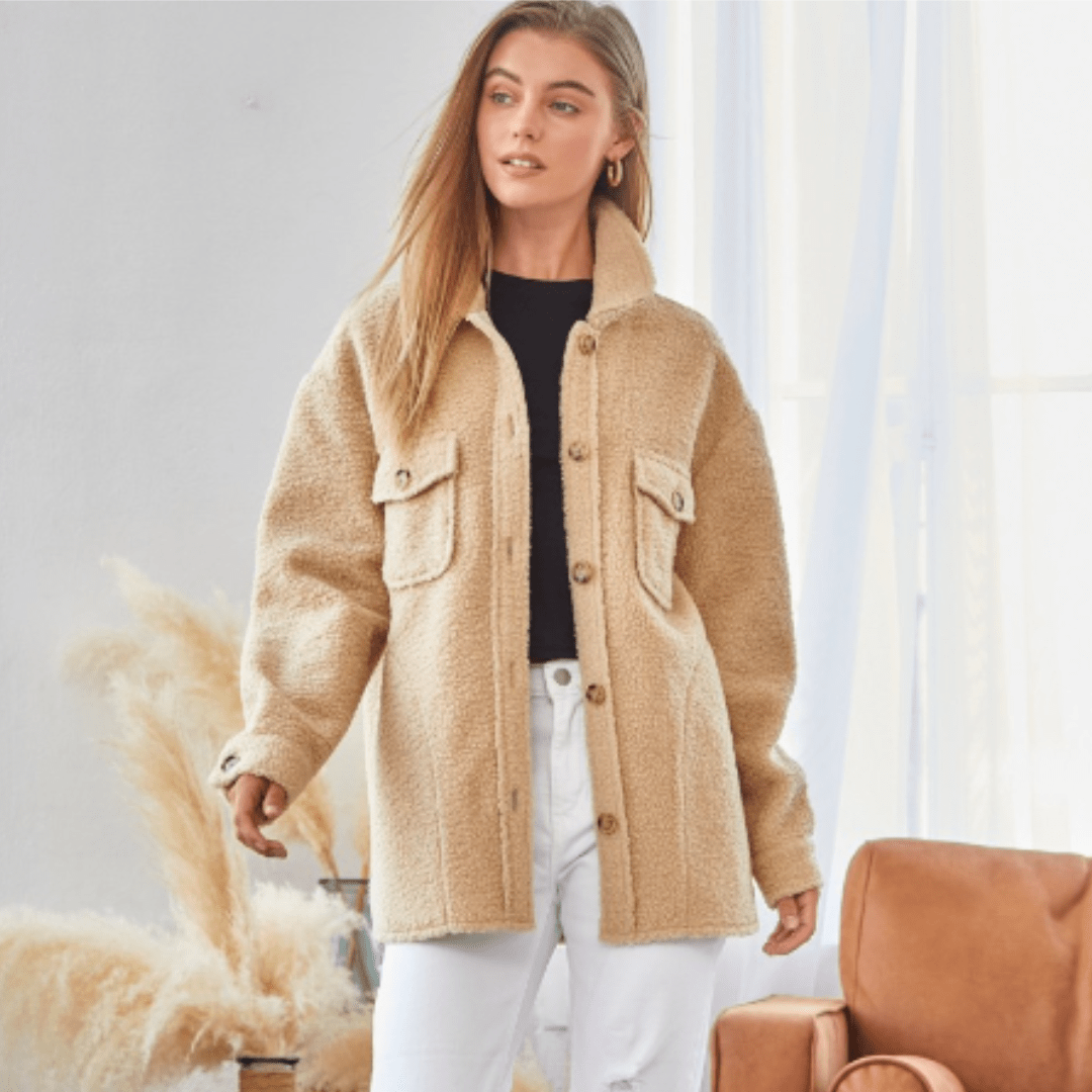 Beige Teddy Shacket
