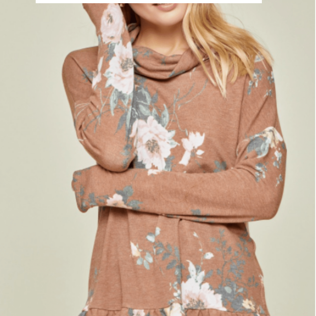 Mocha Floral Cowl Neck Top