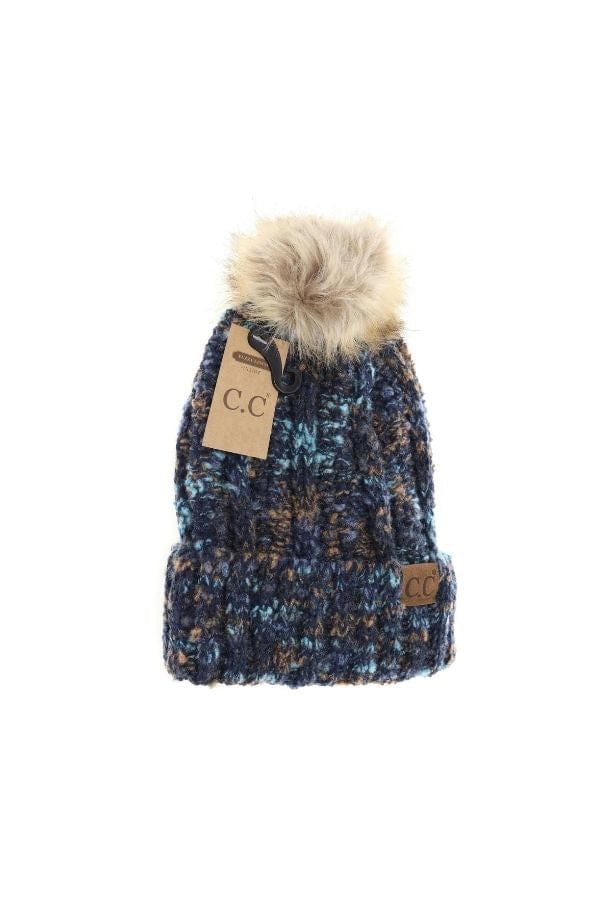 Navy Popcorn Confetti Beanie W/ Fuzzy Inside