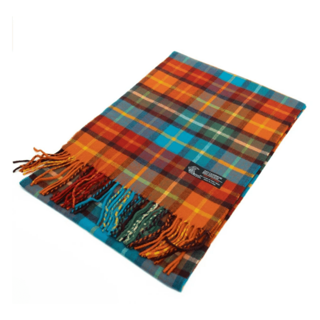 Cashmere Feel Scarf Orange Aqua Plaid