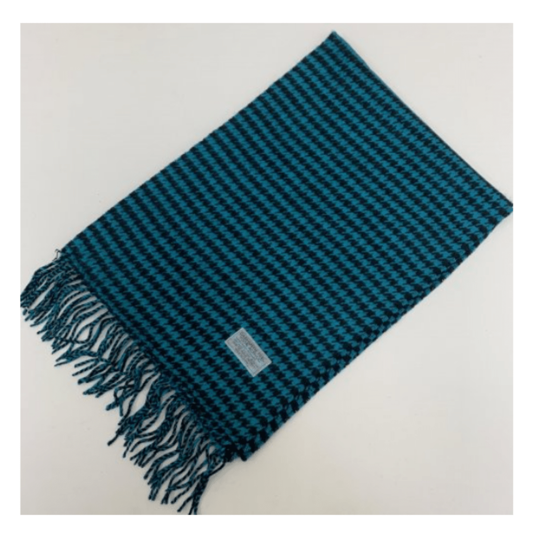 Cashmere Feel Scarf Teal Houndstooth
