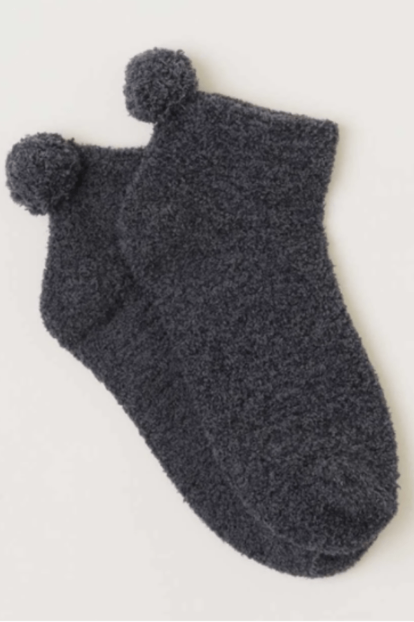Cozy Chic Women's Pom Pom Ankle Sock - Black Carbon