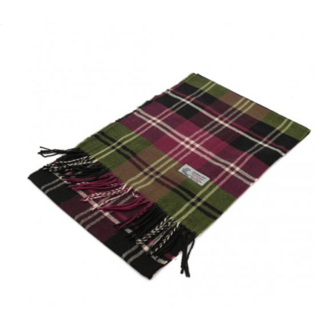 Cashmere Feel Scarf Pink Olive Plaid