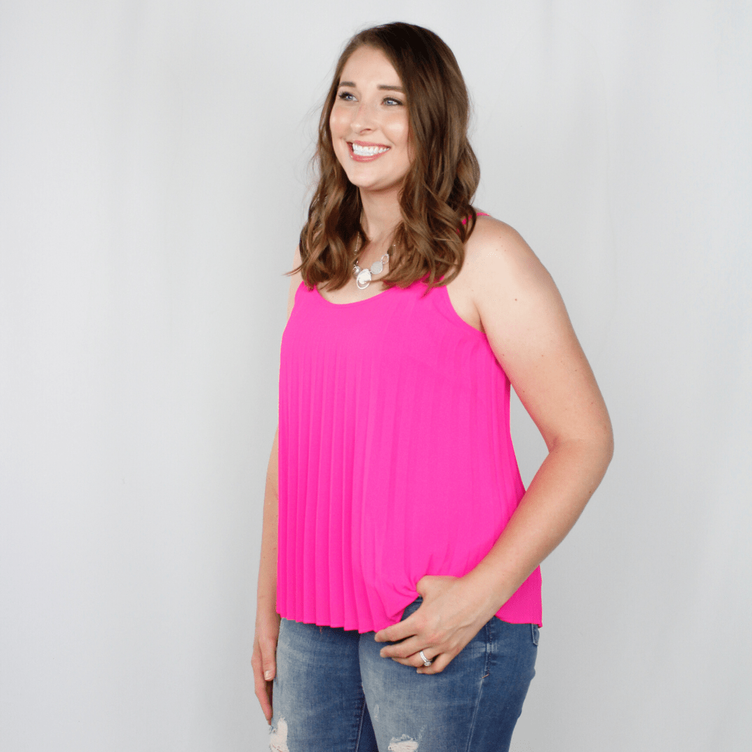Hot pink pleated tank top