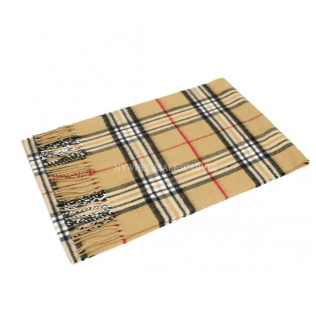Cashmere Feel Scarf Tan Plaid