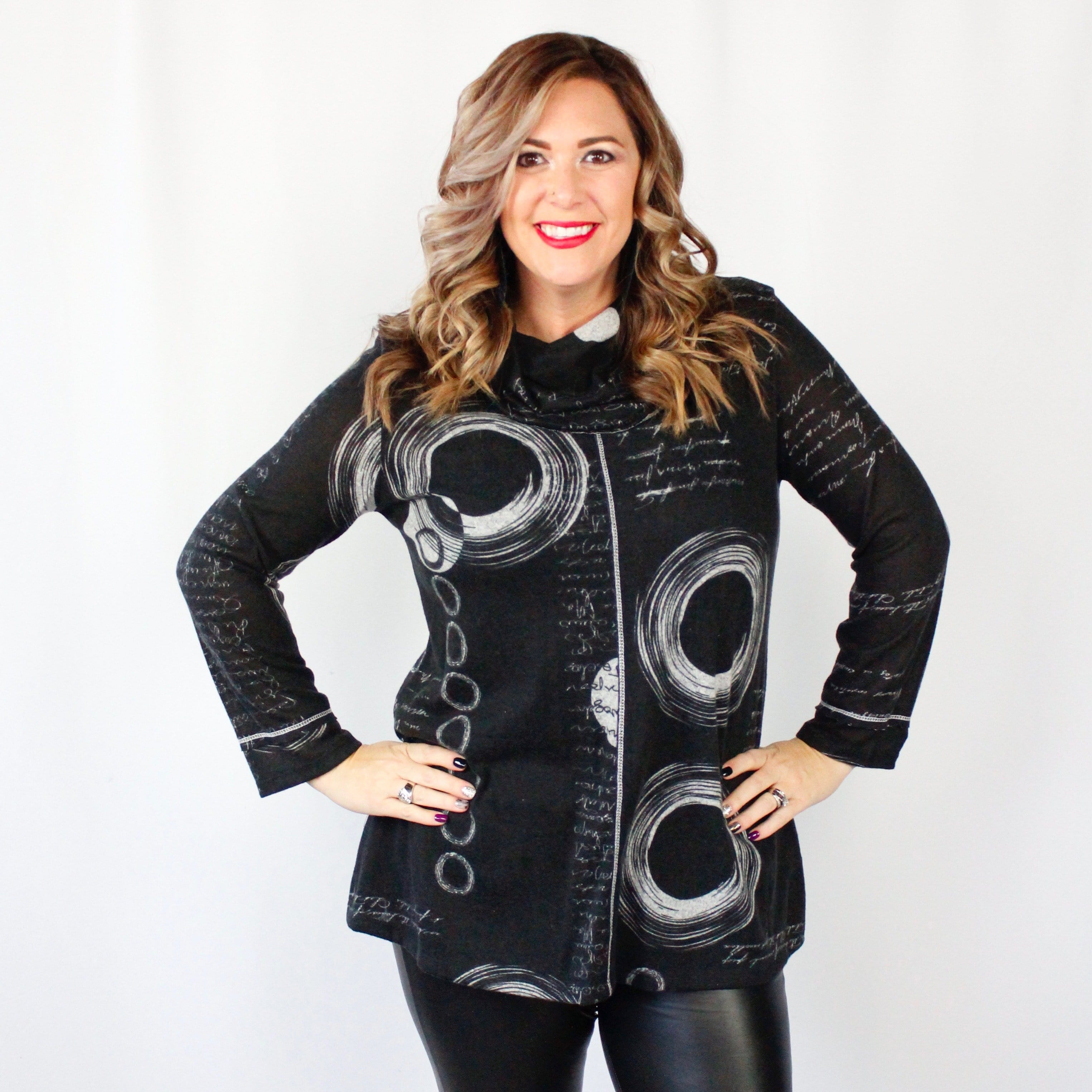 Black Circle Printed Cowl Tunic
