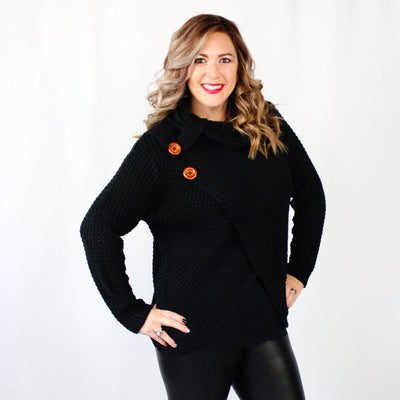 Button Detail Cowl Neck Sweater
