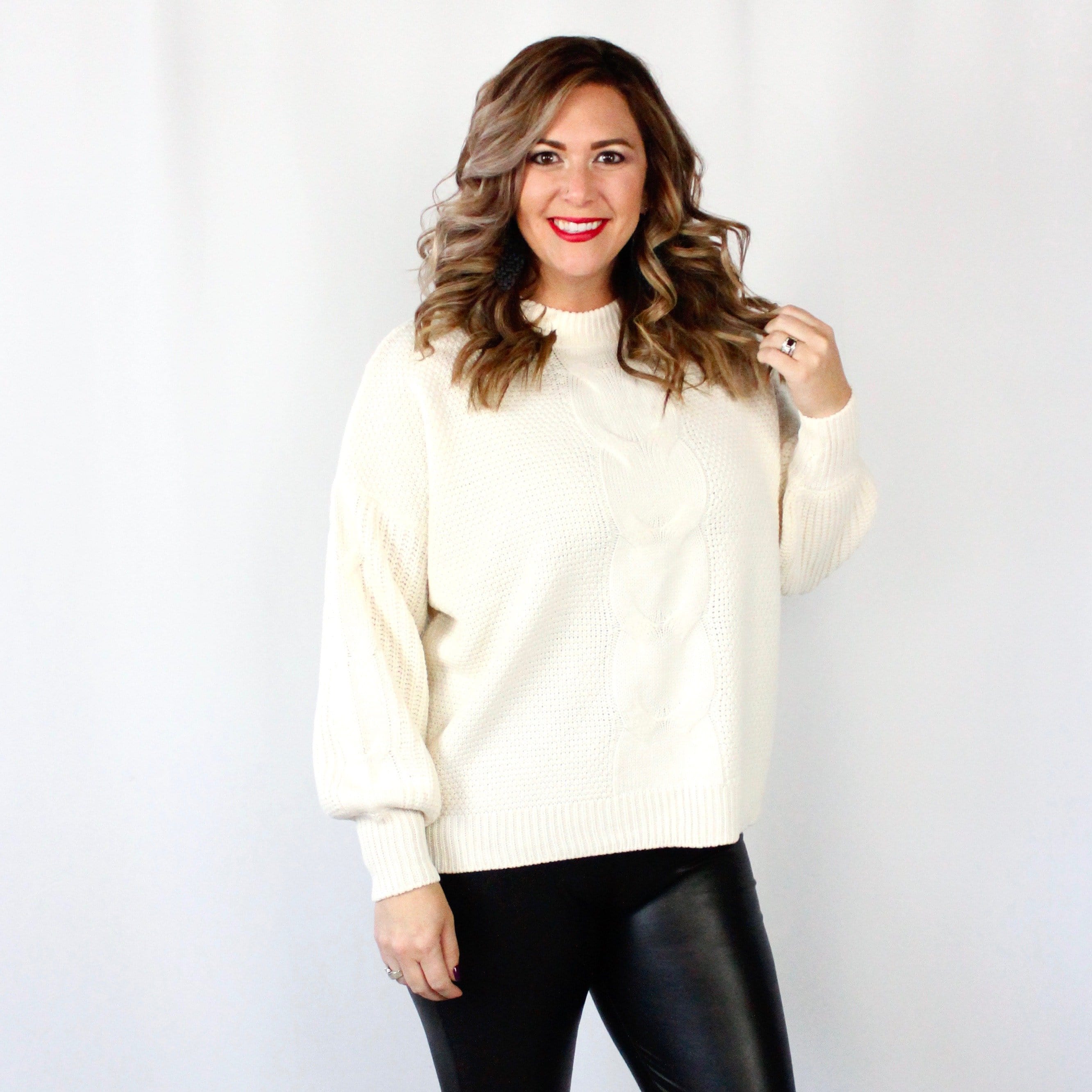 Cable Knit Balloon Sleeve Sweater