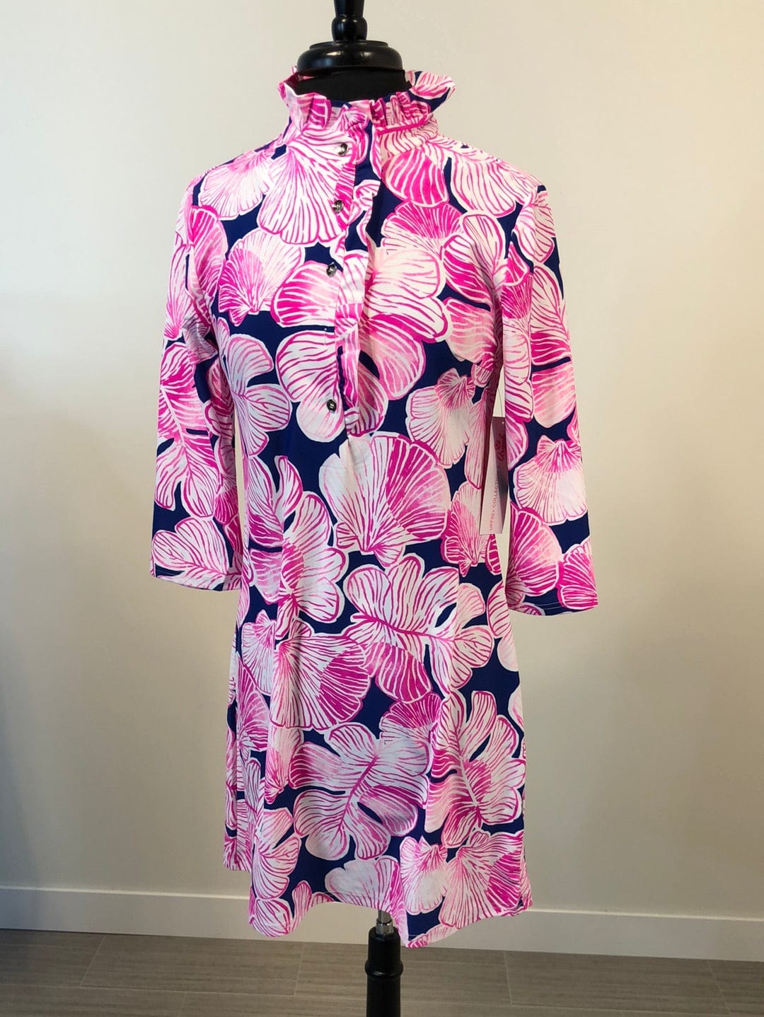 Navy & Pink Daniela Ruffle Neck Dress