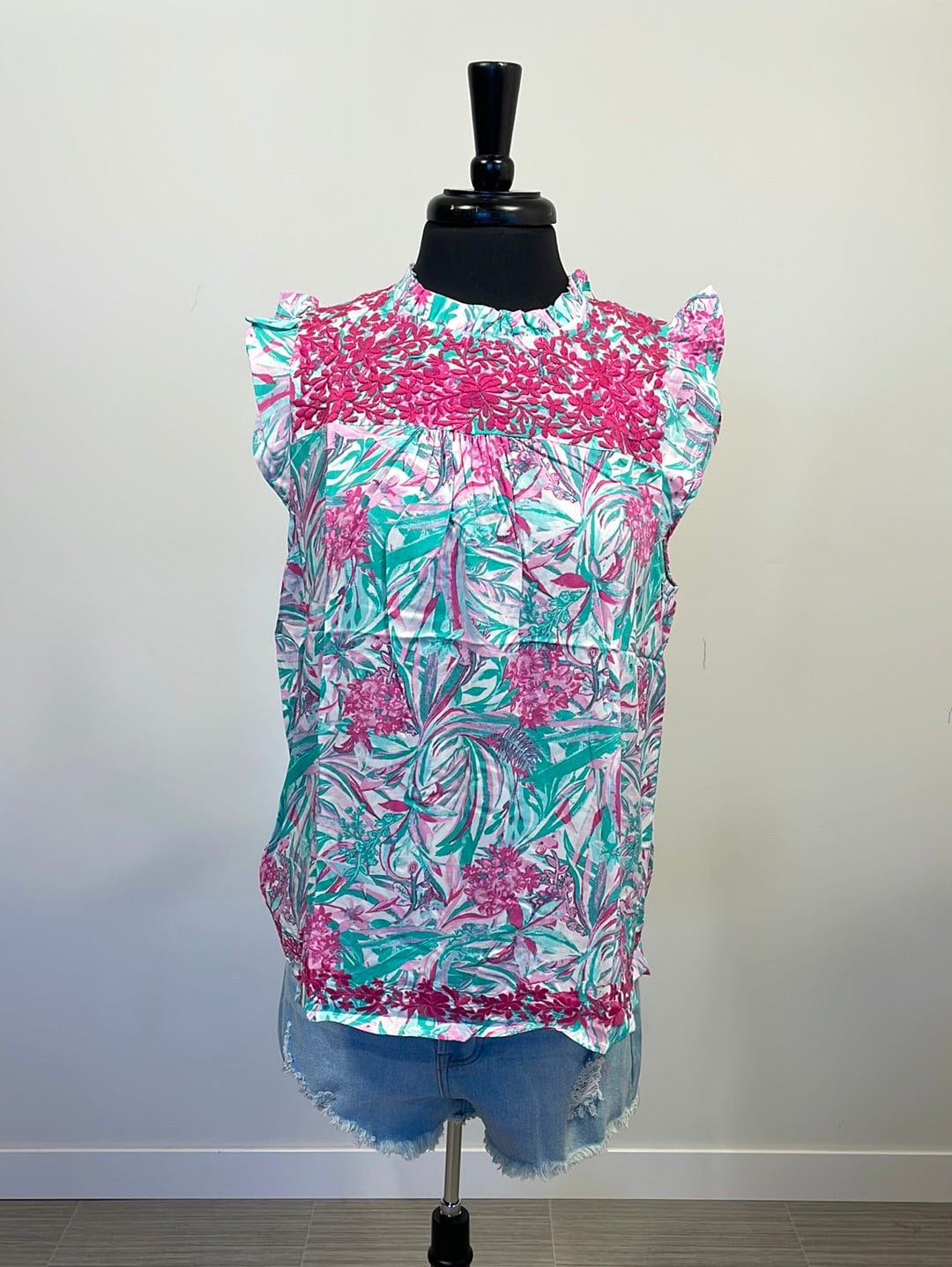 Embroidered Emerald & Magenta Top