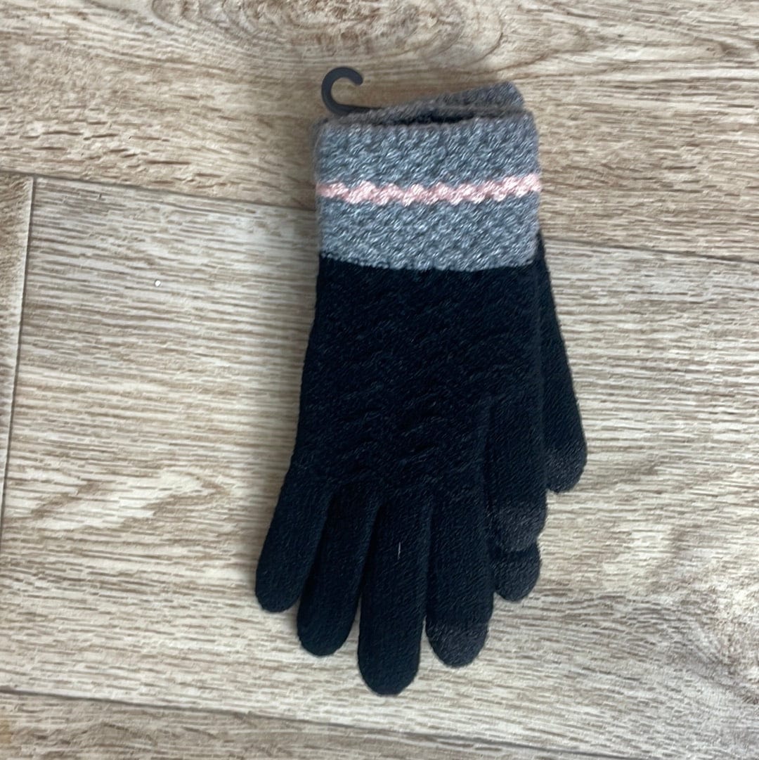 Black Gray Cuff Fashion Texting Glove