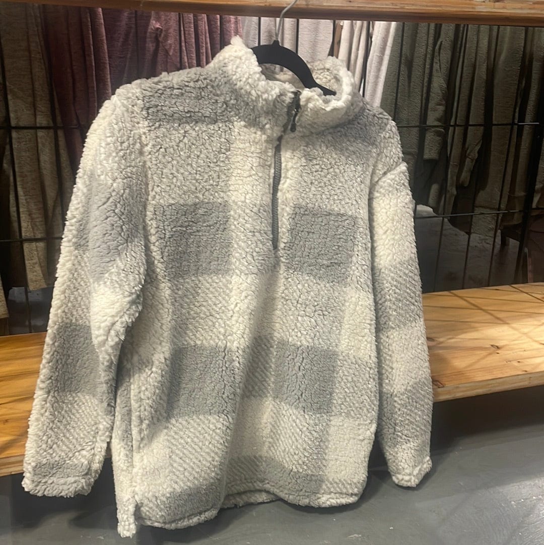 Cream Buffalo Plaid Sherpa Pull Over